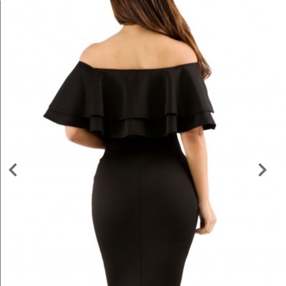 Black Off Shoulder Ruffle Midi Dress SIZE Small - Picture 5 of 8